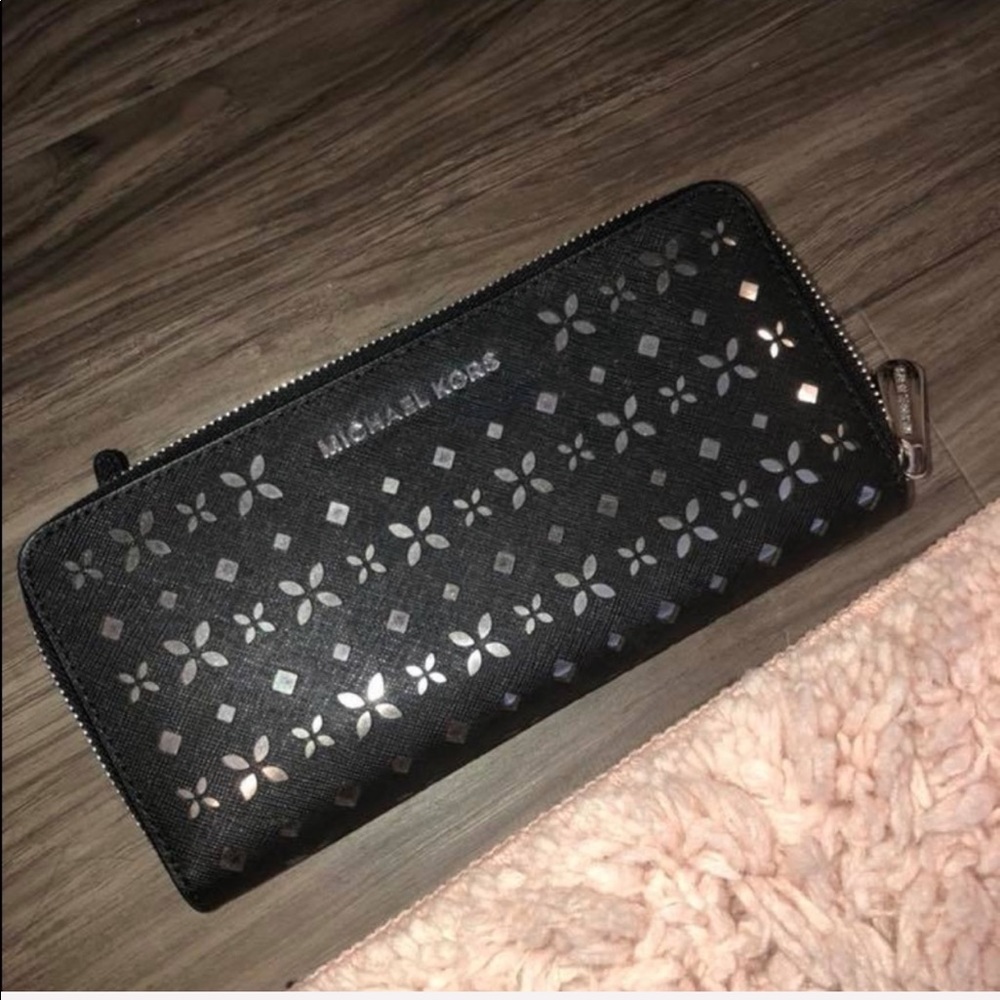 Black Michael Kors Wallet with Silver Flowers